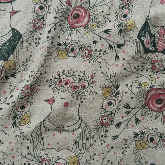 Anthropologie Pepaloves Linen Blend Tan Floral Bird Midi Skirt Size Medium - Picture 6 of 9